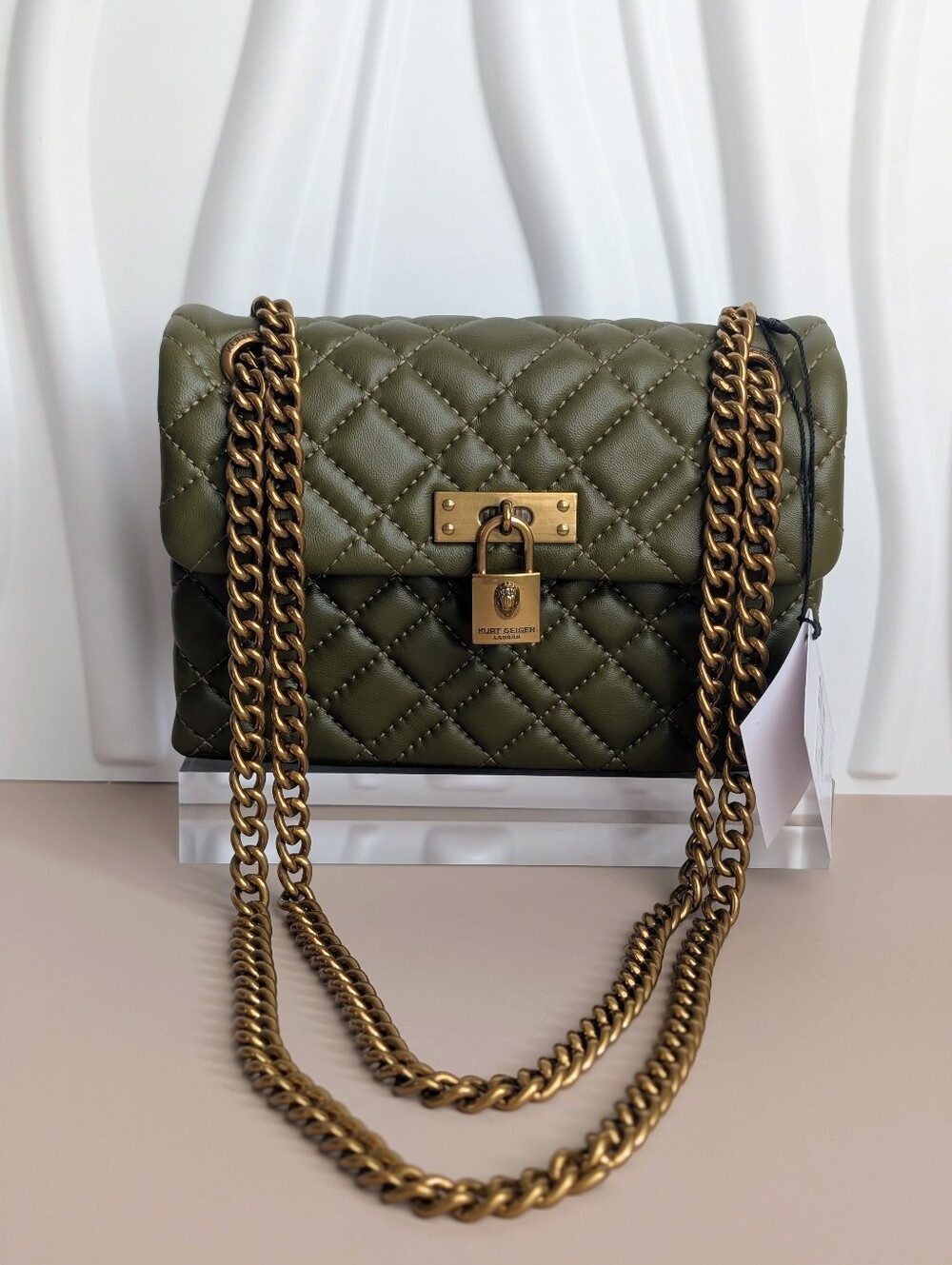 NWT Kurt Geiger London Brixton Olive Green Quilted Leather Chain Crossbody Bag - Picture 5 of 17